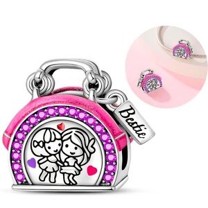silver pink and crystal Bestie charm For bracelets or necklaces NWT